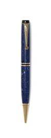 Parker Duofold Streamline Junior lapis blue on white celluloid fountain pen and mechanical pencil set.